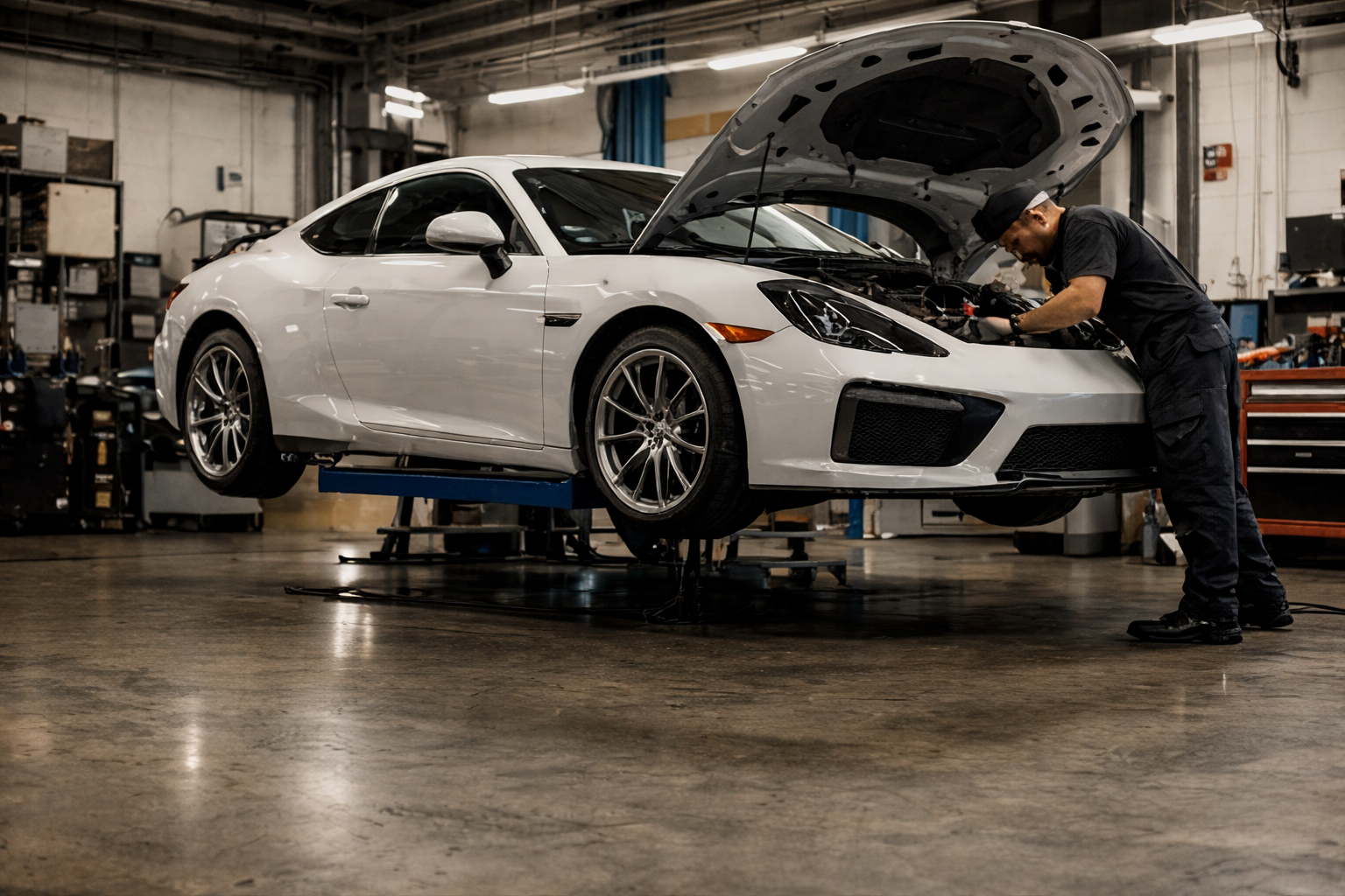 Auto sportiva in officina professionale GAS Project